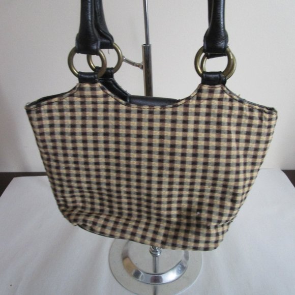 Longaberger Homestead Small Tote Brown & Tan Check Satchel - Picture 2 of 12